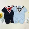 2020 New Fashion Summer Infant Baby Boys Gentleman Knitted Romper Casual Loose Short Sleeve Overall Clothes Set 0-24Monthes G220521