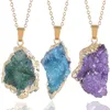 Hänghalsband Reiki Healing Crystal Druzy Quartz Stone Halsband smycken kvinnor oregelbundna naturliga råa pläterade guldkanten