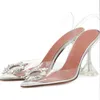Sommaren nya transparenta sandaler fjäril Rhinestone spetsade tå kvinnors sexiga stilett höga klackar skor kvinnor tofflor