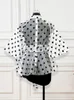 White Blouses Polka Dot Peplum See Through Sexy Thin Transparent Half Flare Sleeves Waist Belt Tops Shirt Women's Fashion Bluas 220518