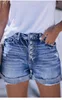 Women Jeans Button Mid Rise Distressed Cuffed Rolled Hem Casual Denim Pants Jeans Shorts