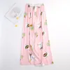 Women's Sleepwear Loose Summer Pajamas Pants Women Printing Sleep Bottoms Elastic Waist Calf-Length Female Home Lounge WearWomen's