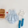 INS YAZ SÜRÜCÜ Kısa kollu Mavi Aşk Kalp Tırmanma Romper Bebek Kız Giysileri 0-24m