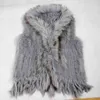 New Real ladies Genuine Knitted Rabbit Fur Vest With Raccoon Trimming Waistcoat Winter Jacket harppihop fur T220716