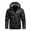 Giacca in pelle da uomo con cappuccio Autunno Inverno in pile Moto PU Bomber da uomo Casual caldo cappotto in ecopelle Mens Streetwear