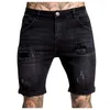 Heren shorts heren casual zipper gat jeans strakke broek pocket wasspant gescheurd gerukt denim voor man korte broek jeansmen's