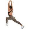 Leopard Yoga Set Fitnes Jumpsuit Sexig ärmlös Tracksuit Sports Leggings Gym Backless Workout Sportswear 220513