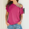 Kobiety skąpe szyi karta letnie nieregularne krzyżowe krzyżowe krótkie rękawy seksowne na ramię solidne topy Blusa Femme One ramię 220526