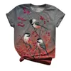 Camiseta Mulher Blusas Haruku Camisetas Mulheres Verão Manga Curta Top Pássaro Moda Impressa Tops Femme Roupas para Amigos Mulheres