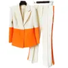 B1120 Anniversary Cocktail Prom Party Designer Runway Suit Set Women's Star Style Single Button Color Block Blazer Flare Pants Suit