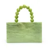 Sac de soirée en acrylique vert pomme, poignée perlée, petit sac à main carré pour femmes, sacs habillés