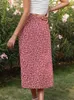 Faldas midi con estampado floral para mujer Falda de cintura alta roja elegante informal Falda de playa irregular con volantes Verano 220611