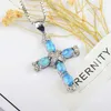 Pendentif Colliers Croix Chrétienne Bleu Opale Pierre Sterling Sliver Pendentifs Pour Femmes FillesPendentif