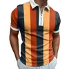 Men Polo Shirts Summer High Quality Casual Daily Short Sleeve Striped S Turn-Down Collar dragkedjor Tees 220504