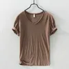 Sommer Männer Leinen Baumwolle T-Shirt Männer Kurzarm Vneck atmungsaktive weiche lose dünne weiße T-Shirt Männer asiatische Größe MXXXL 201 220526