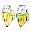 Pins broches sieraden mooie kawaii banaan wit harige kat harde email cartoon dier revers pins accessoires drop levering 2021 aialn