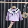 T-shirts 2-6 Years Children Girl Clothes T-shirt Autumn Cotton Spring Fashion Lace Collar Kids Purple Long Sleeve T-shirtT-shirts