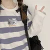 Полосатые поддельные две части с длинными рукавами футболка женщины весна и летняя корейская версия ins insloet футболка повседневный колледж ветра топ 220408