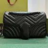 Bolso de hombro de moda Bolsos cruzados Cuero genuino Clásico Negro Metal Cerrojo Cadena Bolsos Totes Monedero Forma de V Solapa de hilo Bolsillo para teléfono celular Cartera cruzada