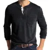 Erkek Tişörtler Erkek Düğme Gömlekleri Düz Renk O yaka Moda Sakilleri Uzun Kollu Tişört Tişörtleri