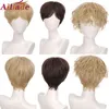 Kısa peruk Doğal Kahverengi Erkekler İçin Doğal Kahverengi Kadın Erkek Çocuk Sentetik Saç Patlama ile Cosplay Anime Cadılar Bayramı Günlük 220622
