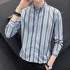 Men's Casual Shirts Fashion Striped Cuff Dress Long Sleeve Mens Business Formal Shirt With Cufflinks Tuxedo Wedding ClothingMen's