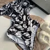 Damen-Bikini, sexy Strand-Bikinis, Sommer-Einteiler, modischer, mit Buchstaben bedruckter Riemchen-Badeanzug im siamesischen Split-Stil