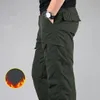 Men's Pants Winter Mens Waterproof Cargo Fleece Thick Warm Double Layer Multi Pocket Casual Military Baggy Tactical TrousersMen's