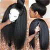 Perruque Lace Frontal Wig 360 Yaki brésilienne Remy, cheveux naturels crépus lisses, sans colle, 180%, 10-30 pouces