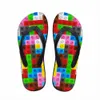 Aangepaste vrouwen flats huis slippers slipper 3D tetris print zomer mode strand sandalen voor vrouw dames flip flops rubberen flipflops G475 #