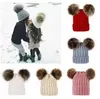 Children Baby Knitted Hats Winter Solid Crochet Hat Warm Soft Pom Pom Beanies Double Hairball Outdoor Slouchy Caps F0620