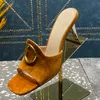 Novelty slippers fashion designer Classic circular button Sandals 7CM/10CM high heeled Slides Genuine Leather women shoe Cone Heels slippers 35-42 with box