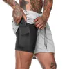 Pantaloncini da jogger a doppio strato uomo 2 in 1 pantaloni corti palestre fitness tasca incorporato bermuda rapida spiaggia secca per la spiaggia maschile 220401