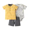 Kläder sätter sommardräkt för baby pojke kort ärm t shirt toppar bodysuit shorts född tjejkläder set kostym 2022 klädsel