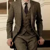 Blazer pour hommes conçoit un costume en Tweed marron Vintage hiver mal mariage classique 3 pièces 220504
