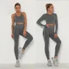 Tenue de yoga sans couture pour femmes, ensemble de pantalons de course à la hanche, taille haute, leggings de sport, chemise à manches longues, costume de gymnastique