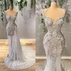 Elegante zilveren prom -jurken voor zwarte meisjes 2022 kralen Crystal V Nek afstuderen jurk verjaardagsfeestje zeemeermin jurken nigeria vestidos de gala