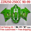 Kit per il corpo per Kawasaki Ninja ZZR250 ZZR-250 90 91 92 93 94 95 96 97 98 98 99 Bodywork 16no.180 ZZR 250 CC 1990 1991 1992 1993 1994 1995 1996 1997 1998 1998 1998 OEM Fireing Green verde verde