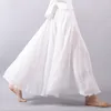 14 цветов льняная юбка макси -плиссированная винтаж Boho Maxi Long Casual Хлопковая пляжная юбка Империя Алин Лету