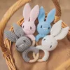 Baby Pacifiers Toy Crochet Animal Natural Wooden Teething Food Grade Soother Newborn Teeth Practice Toys Kids Chew Toy