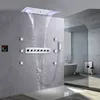 28X15 pouces LED pommeau de douche en acier inoxydable cascade pluie brouillard plafond encastré salle de bain thermostatique bain douche ensembles