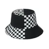 New Outdoor Summer Plaid Fisherman Caps Hip Hop Gorros Panama Sun Black White Check Bucket Hats For Mens Women