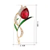 Czerwony Kryształ Tulipan Broszka Diament Kwiat Corsage Scarf Klamry Broszki Kobiety Sukienka Suign Moda Biżuteria