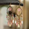 Dangle & Chandelier Bohemian Antique Gold Plated Long Water Drop Tassel Earrings For Women Vintage Colorful Geometric JewelryDangle Farl22