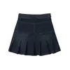 Y2k High Waist Denim Mini Pleated Skirts With Belt Women Summer Fashion Retro A Line Skirt Korean Ins Female Casual 220401