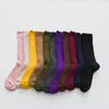 Calzini e calzetteria giapponese Harajuku RetroHigh donna cotone sciolto scuola ragazze stile coreano maglia tinta unita lungo nero rosa DesignerSocks