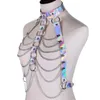 Ketens mode dames harnas bondage strand bh kraag kraag koker laser lederen ketting feest outfit juweliersketens