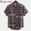 Men's Casual Shirts Breathable Hawaiian Shirt For Mens Ethnic Style Floral Print Color Block Button Up Short Sleeve 4XL 5XLMen's