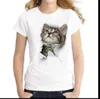 XS-4XL 2022 T-skjorta kvinnor 3d katt tryck vit mjuk casual lady t-shirt sommar kort ärm djur rund nackkläder topp femme