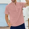 Été hommes chemise rose à manches courtes t-shirt coton et lin décontracté hommes t-shirt chemise mâle respirant Blouse hauts W220615